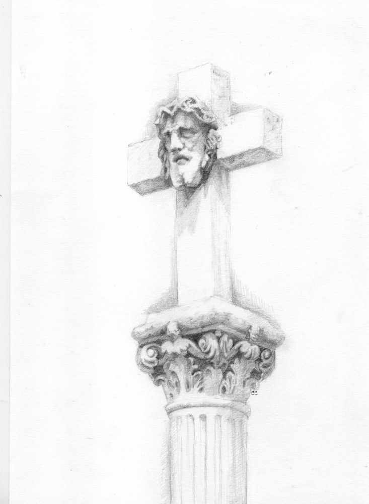 Et voici un dessin de cette croix réalisé par Chantal C. On voit bien la tête du Christ
