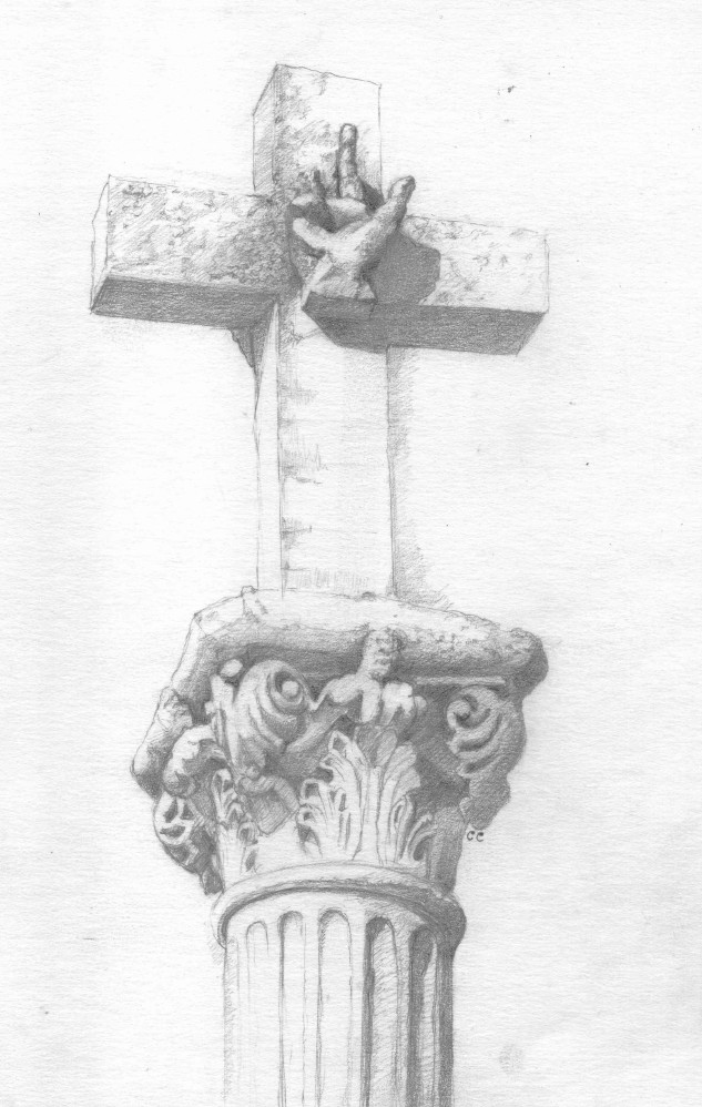 Et voici un autre dessin de Chantal C qui montre au verso de cette croix une main avec les trois doigts de Dieu