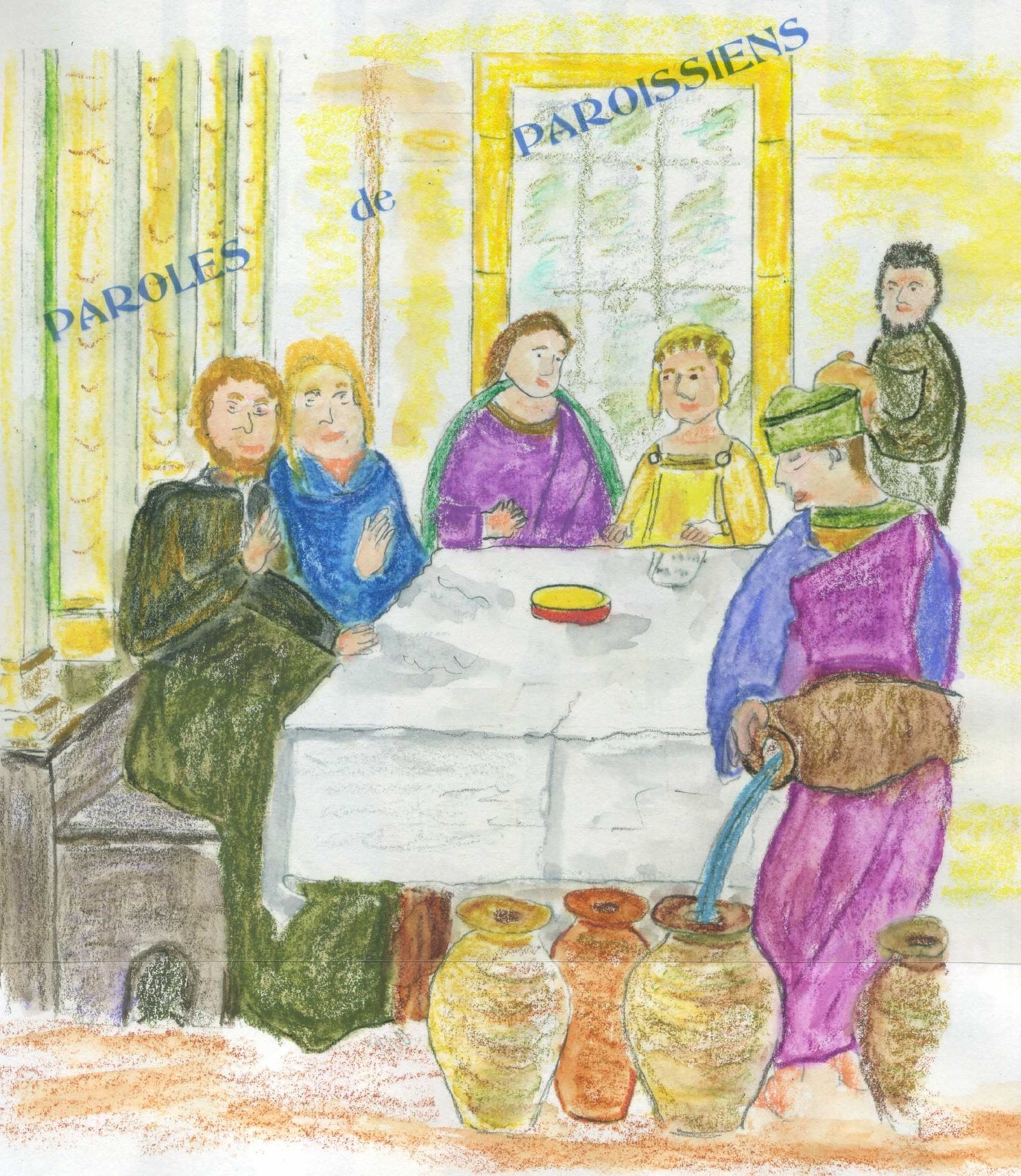 Évangile selon saint Jean 2,1-11
En ce temps-là, il y eut un mariage à Cana de Galilée. La mère de Jésus était là. Jésus aussi avait été invité au mariage avec ses disciples. Or, on manqua de vin. La mère de Jésus lui dit : « Ils n’ont pas de vin. » Jésus lui répond : « Femme, que me veux-tu ? Mon heure n’est pas encore venue. » Sa mère dit à ceux qui servaient : « Tout ce qu’il vous dira, faites-le. » Or, il y avait là six jarres de pierre pour les purifications rituelles des Juifs ; chacune contenait deux à trois mesures, (c’est-à-dire environ cent litres). Jésus dit à ceux qui servaient : « Remplissez d’eau les jarres. » Et ils les remplirent jusqu’au bord. Il leur dit : « Maintenant, puisez, et portez-en au maître du repas. » Ils lui en portèrent. Et celui-ci goûta l’eau changée en vin. Il ne savait pas d’où venait ce vin, mais ceux qui servaient le savaient bien, eux qui avaient puisé l’eau. Alors le maître du repas appelle le marié et lui dit : « Tout le monde sert le bon vin en premier et, lorsque les gens ont bien bu, on apporte le moins bon. Mais toi, tu as gardé le bon vin jusqu’à maintenant. »
Tel fut le commencement des signes que Jésus accomplit. C’était à Cana de Galilée. Il manifesta sa gloire, et ses disciples crurent en lui.
https://dimancheprochain.org/9715-2eme-dimanche-du-temps-ordinaire-6/ Évangile selon saint Jean 2,1-11
En ce temps-là, il y eut un mariage à Cana de Galilée. La mère de Jésus était là. Jésus aussi avait été invité au mariage avec ses disciples. Or, on manqua de vin. La mère de Jésus lui dit : « Ils n’ont pas de vin. » Jésus lui répond : « Femme, que me veux-tu ? Mon heure n’est pas encore venue. » Sa mère dit à ceux qui servaient : « Tout ce qu’il vous dira, faites-le. » Or, il y avait là six jarres de pierre pour les purifications rituelles des Juifs ; chacune contenait deux à trois mesures, (c’est-à-dire environ cent litres). Jésus dit à ceux qui servaient : « Remplissez d’eau les jarres. » Et ils les remplirent jusqu’au bord. Il leur dit : « Maintenant, puisez, et portez-en au maître du repas. » Ils lui en portèrent. Et celui-ci goûta l’eau changée en vin. Il ne savait pas d’où venait ce vin, mais ceux qui servaient le savaient bien, eux qui avaient puisé l’eau. Alors le maître du repas appelle le marié et lui dit : « Tout le monde sert le bon vin en premier et, lorsque les gens ont bien bu, on apporte le moins bon. Mais toi, tu as gardé le bon vin jusqu’à maintenant. »
Tel fut le commencement des signes que Jésus accomplit. C’était à Cana de Galilée. Il manifesta sa gloire, et ses disciples crurent en lui.
https://dimancheprochain.org/9715-2eme-dimanche-du-temps-ordinaire-6/