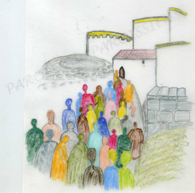 Evangile Luc 13,22-30
En ce temps-là, tandis qu’il faisait route vers Jérusalem, Jésus traversait villes et villages en enseignant. Quelqu’un lui demanda : « Seigneur, n’y a-t-il que peu de gens qui soient sauvés ? » Jésus leur dit : « Efforcez-vous d’entrer par la porte étroite, car, je vous le déclare, beaucoup chercheront à entrer et n’y parviendront pas. Lorsque le maître de maison se sera levé pour fermer la porte, si vous, du dehors, vous vous mettez à frapper à la porte, en disant : ‘Seigneur, ouvre-nous’, il vous répondra : ‘Je ne sais pas d’où vous êtes.’ Alors vous vous mettrez à dire : ‘Nous avons mangé et bu en ta présence, et tu as enseigné sur nos places.’ Il vous répondra : ‘Je ne sais pas d’où vous êtes. Éloignez-vous de moi, vous tous qui commettez l’injustice.’ Là, il y aura des pleurs et des grincements de dents, quand vous verrez Abraham, Isaac et Jacob, et tous les prophètes dans le royaume de Dieu, et que vous-mêmes, vous serez jetés dehors. Alors on viendra de l’orient et de l’occident, du nord et du midi, prendre place au festin dans le royaume de Dieu. Oui, il y a des derniers qui seront premiers, et des premiers qui seront derniers. »
http://croire.la-croix.com/Textes-du-dimanche/2016/21e-dimanche-ordinaire-dimanche-21-aout-2016/Toi-efforce-toi-d-entrer Evangile Luc 13,22-30
En ce temps-là, tandis qu’il faisait route vers Jérusalem, Jésus traversait villes et villages en enseignant. Quelqu’un lui demanda : « Seigneur, n’y a-t-il que peu de gens qui soient sauvés ? » Jésus leur dit : « Efforcez-vous d’entrer par la porte étroite, car, je vous le déclare, beaucoup chercheront à entrer et n’y parviendront pas. Lorsque le maître de maison se sera levé pour fermer la porte, si vous, du dehors, vous vous mettez à frapper à la porte, en disant : ‘Seigneur, ouvre-nous’, il vous répondra : ‘Je ne sais pas d’où vous êtes.’ Alors vous vous mettrez à dire : ‘Nous avons mangé et bu en ta présence, et tu as enseigné sur nos places.’ Il vous répondra : ‘Je ne sais pas d’où vous êtes. Éloignez-vous de moi, vous tous qui commettez l’injustice.’ Là, il y aura des pleurs et des grincements de dents, quand vous verrez Abraham, Isaac et Jacob, et tous les prophètes dans le royaume de Dieu, et que vous-mêmes, vous serez jetés dehors. Alors on viendra de l’orient et de l’occident, du nord et du midi, prendre place au festin dans le royaume de Dieu. Oui, il y a des derniers qui seront premiers, et des premiers qui seront derniers. »
http://croire.la-croix.com/Textes-du-dimanche/2016/21e-dimanche-ordinaire-dimanche-21-aout-2016/Toi-efforce-toi-d-entrer