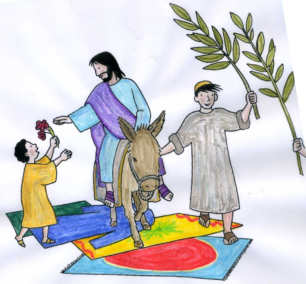 En ce temps-là, Jésus partit en avant pour monter à Jérusalem. Lorsqu'il approcha de Bethphagé et de Béthanie, près de l'endroit appelé mont des Oliviers, il envoya deux de ses disciples, en disant: « Allez à ce village d'en face. À l'entrée, vous trouverez un petit âne attaché, sur lequel personne ne s'est encore assis. Détachez-le et amenez-le. Si l'on vous demande : 'Pourquoi le détachez-vous ?' vous répondrez : 'Parce que le Seigneur en a besoin.' » Les envoyés partirent et trouvèrent tout comme Jésus leur avait dit. Alors qu'ils détachaient le petit âne, ses maîtres leur demandèrent: « Pourquoi détachez-vous l'âne? » Ils répondirent: « Parce que le Seigneur en a besoin. » Ils amenèrent l'âne auprès de Jésus, jetèrent leurs manteaux dessus, et y firent monter Jésus. À mesure
que Jésus avançait, les gens étendaient leurs manteaux sur le chemin. Alors que déjà Jésus approchait de la descente du mont des Oliviers, toute la foule des disciples, remplie de joie, se mit à louer Dieu à pleine voix pour tous les miracles qu'ils avaient vus, et ils disaient : « Béni soit celui qui vient, le Roi, au nom du Seigneur. Paix dans le ciel et gloire au plus haut des cieux! » Quelques pharisiens, qui se trouvaient dans la foule, dirent à Jésus : « Maître, réprimande tes disciples ! » Mais il prit la parole en disant : « Je vous le dis : si eux se taisent, les pierres crieront. » En ce temps-là, Jésus partit en avant pour monter à Jérusalem. Lorsqu'il approcha de Bethphagé et de Béthanie, près de l'endroit appelé mont des Oliviers, il envoya deux de ses disciples, en disant: « Allez à ce village d'en face. À l'entrée, vous trouverez un petit âne attaché, sur lequel personne ne s'est encore assis. Détachez-le et amenez-le. Si l'on vous demande : 'Pourquoi le détachez-vous ?' vous répondrez : 'Parce que le Seigneur en a besoin.' » Les envoyés partirent et trouvèrent tout comme Jésus leur avait dit. Alors qu'ils détachaient le petit âne, ses maîtres leur demandèrent: « Pourquoi détachez-vous l'âne? » Ils répondirent: « Parce que le Seigneur en a besoin. » Ils amenèrent l'âne auprès de Jésus, jetèrent leurs manteaux dessus, et y firent monter Jésus. À mesure
que Jésus avançait, les gens étendaient leurs manteaux sur le chemin. Alors que déjà Jésus approchait de la descente du mont des Oliviers, toute la foule des disciples, remplie de joie, se mit à louer Dieu à pleine voix pour tous les miracles qu'ils avaient vus, et ils disaient : « Béni soit celui qui vient, le Roi, au nom du Seigneur. Paix dans le ciel et gloire au plus haut des cieux! » Quelques pharisiens, qui se trouvaient dans la foule, dirent à Jésus : « Maître, réprimande tes disciples ! » Mais il prit la parole en disant : « Je vous le dis : si eux se taisent, les pierres crieront. »
